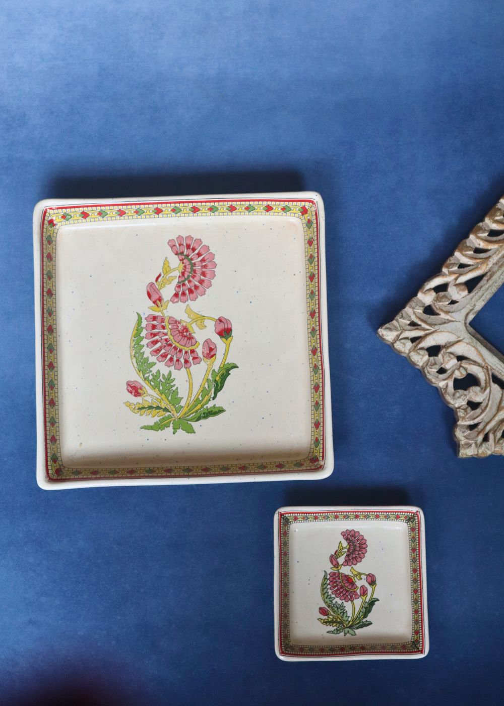 handmade Red Motif Platter - Set of two