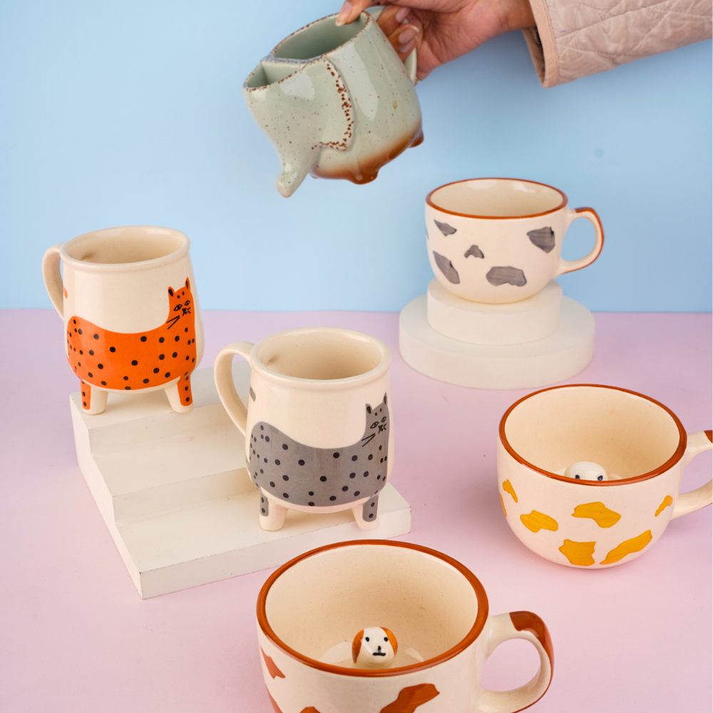 handmade set of 6 pinteresty animal mugs for the price of 5 combo