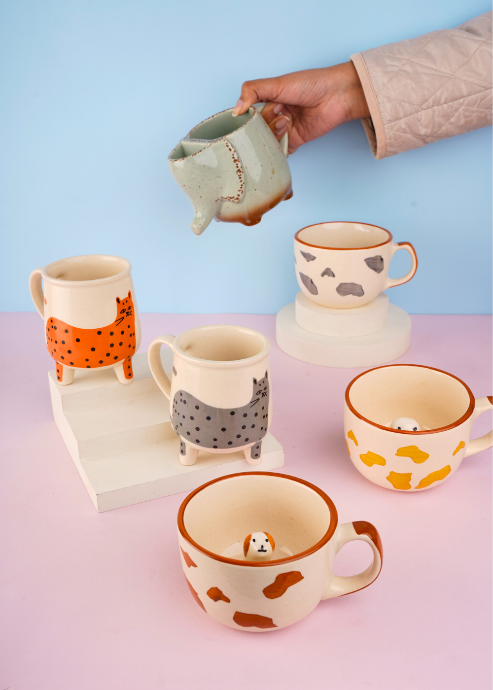 handmade set of 6 pinteresty animal mugs for the price of 5 combo