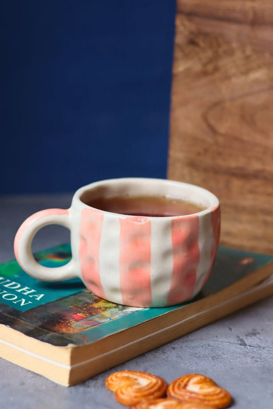 Striped Heart Mug made by ceramic