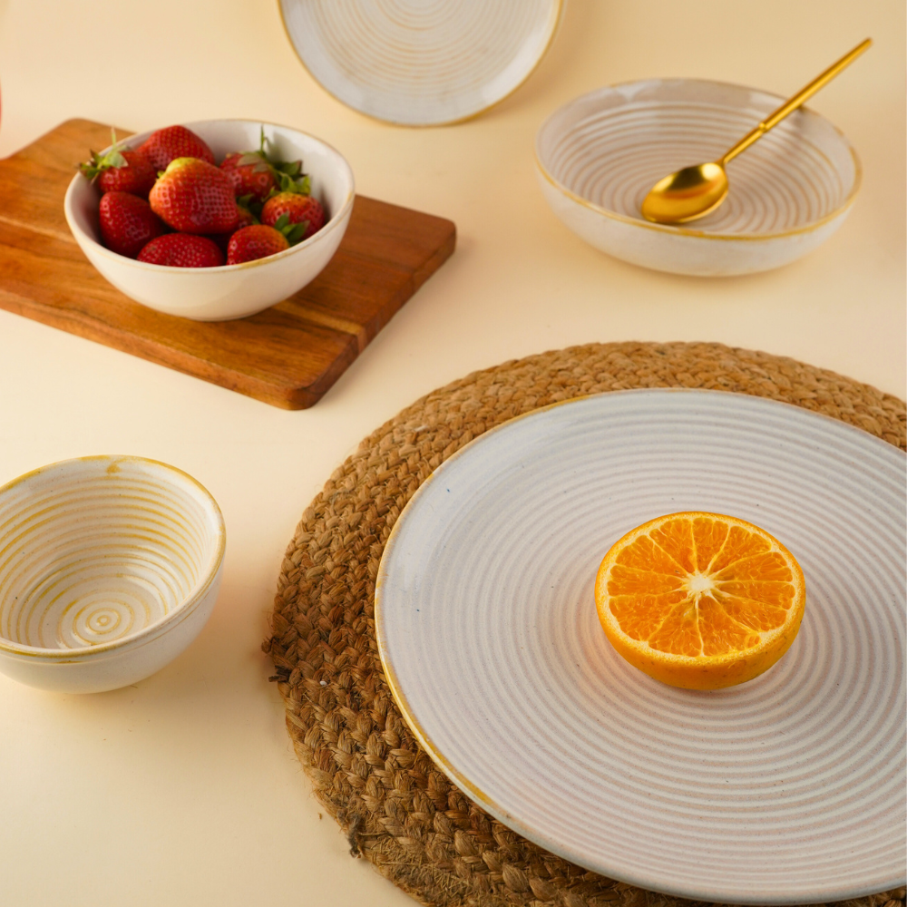 pearl white dinner set with five dinnerware set 