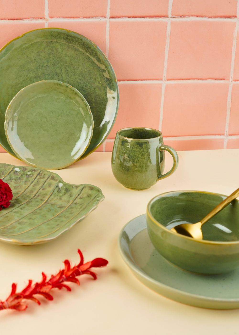 pistachio stoneware dinnerset made by ceramic 