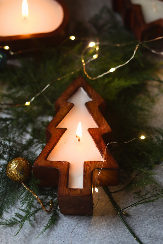 Christmas tree soy wax candle with lights