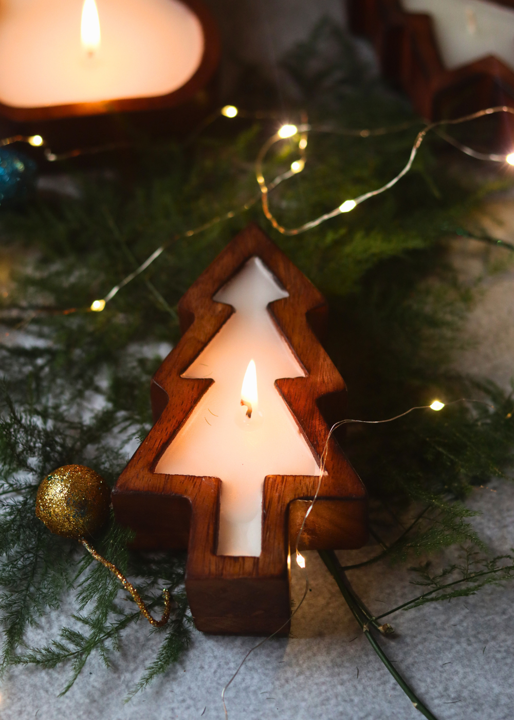 Christmas tree soy wax candle with lights