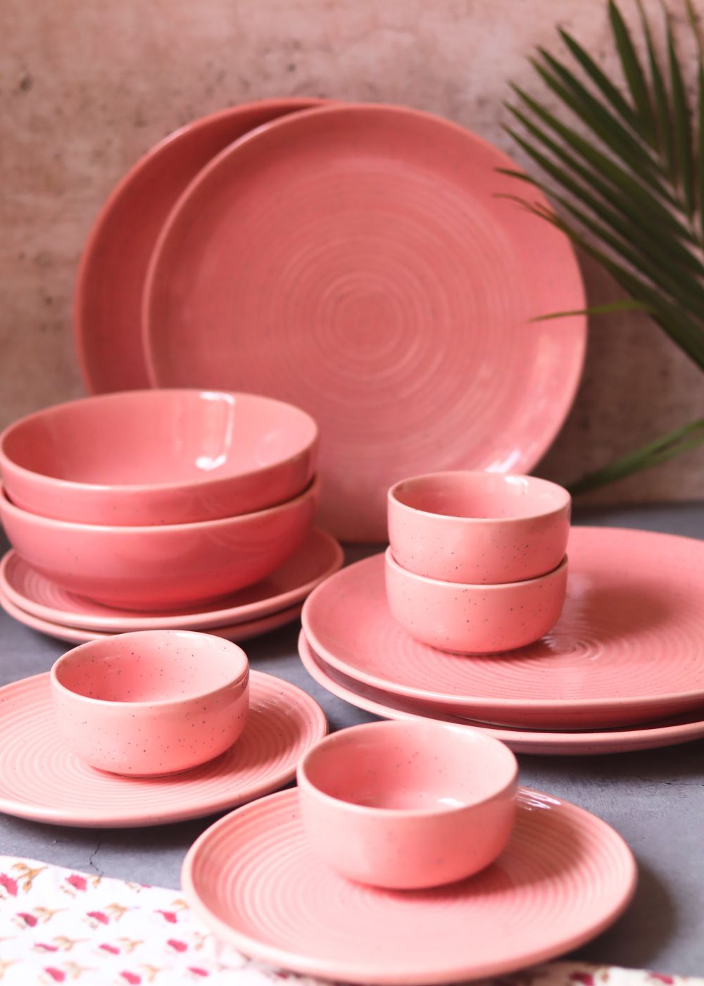 Set of 14 -  Rosy Pink Dinner Set handmade in india