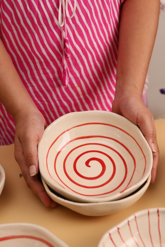 Red & white handmade bowl