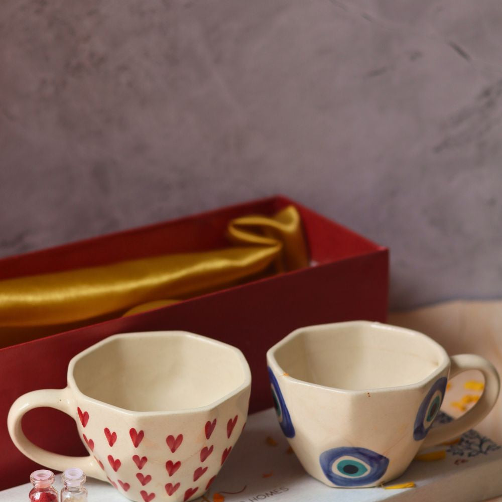 handmade heart & Evil Eye mug set rakhi gift box