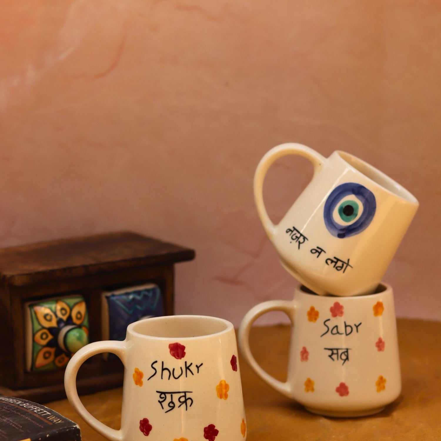 Set of 3 - Captioned mugs combo handmade in India