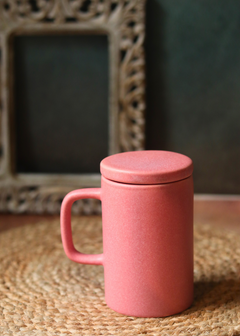 Handmade Ceramic Rosy Pink Mug With Lid