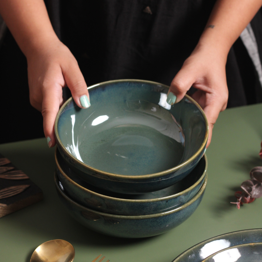 metallic green ceramic bowl, combo