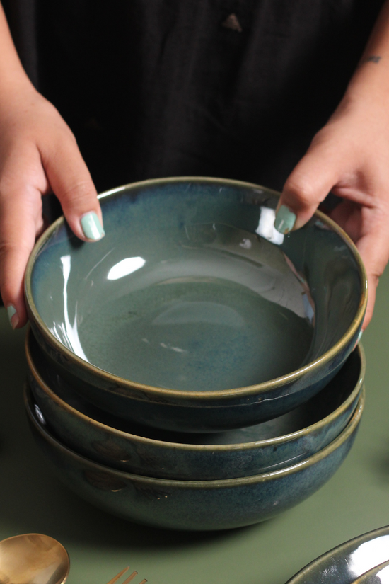 metallic green ceramic bowl, combo