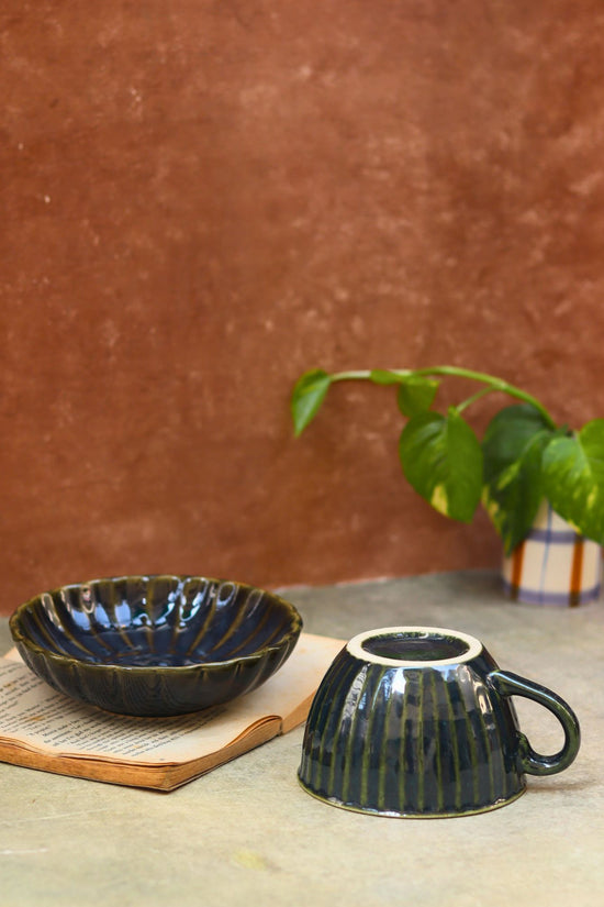 Set of 2 - Cozy Soup Cup & Blue Blossom Bowl combo handmade in india