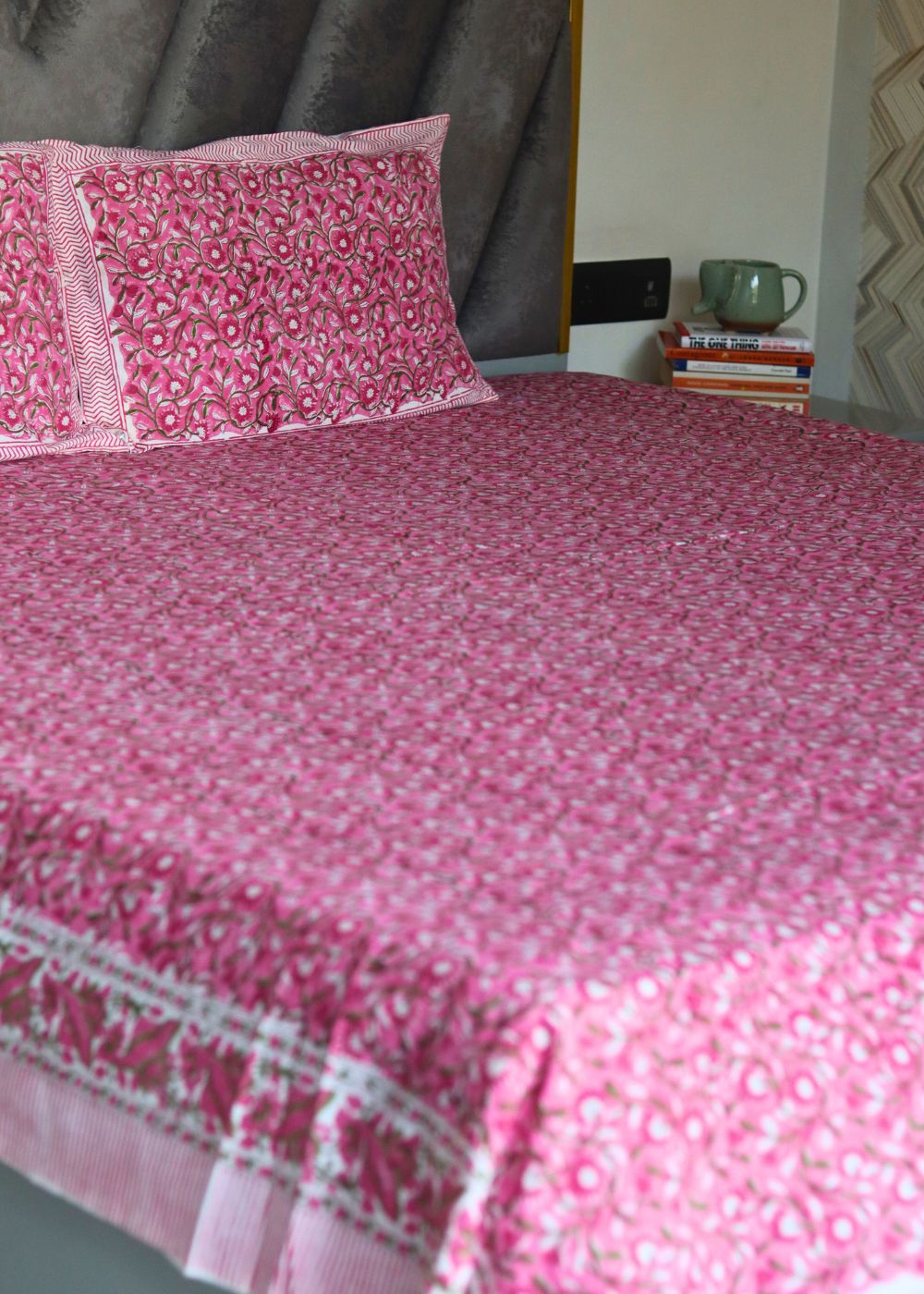 handmade Pink floral bedsheet