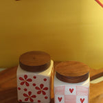 Set of 2 - Red Chequered Heart & Floral Jars handmade in india