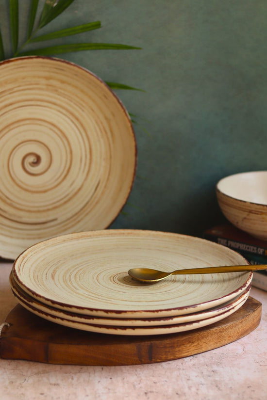 Set of 4 - Brown & White Dinner Plate handmade in  India