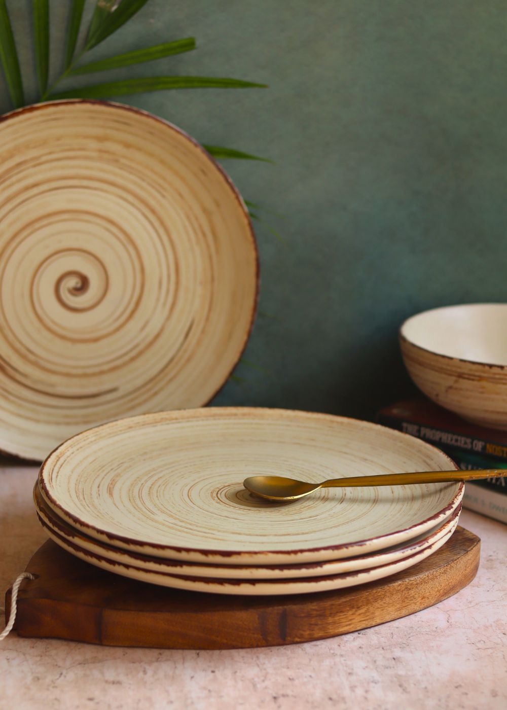 Set of 4 - Brown & White Dinner Plate handmade in  India