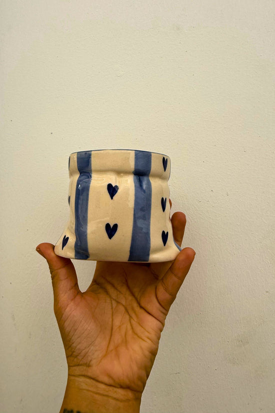 Striped Heart Pouch - Blue made by ceramic