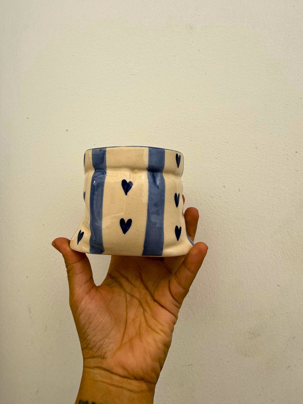 Striped Heart Pouch - Blue made by ceramic