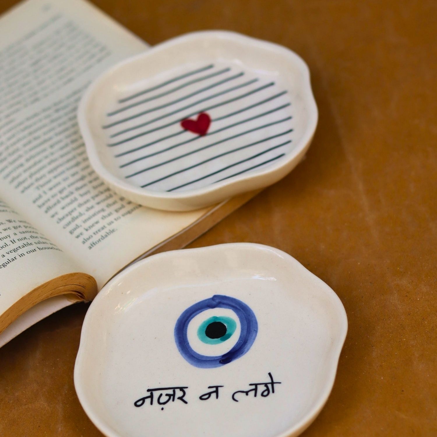 Striped Heart & Nazar Handmade Dessert Plate made by ceramic