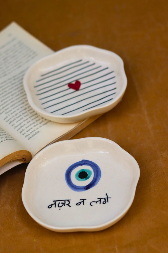 Striped Heart & Nazar Handmade Dessert Plate made by ceramic