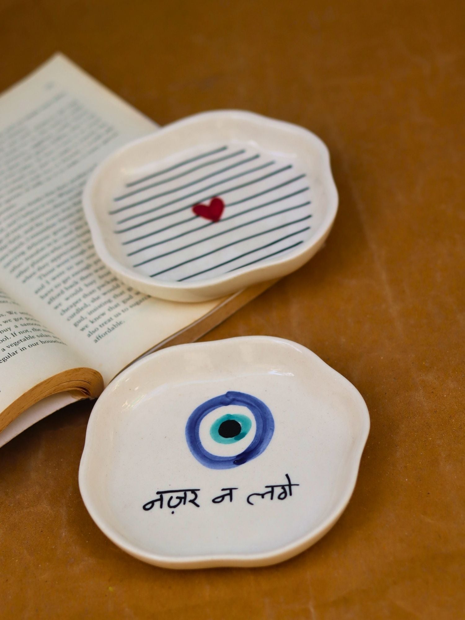 Striped Heart & Nazar Handmade Dessert Plate made by ceramic