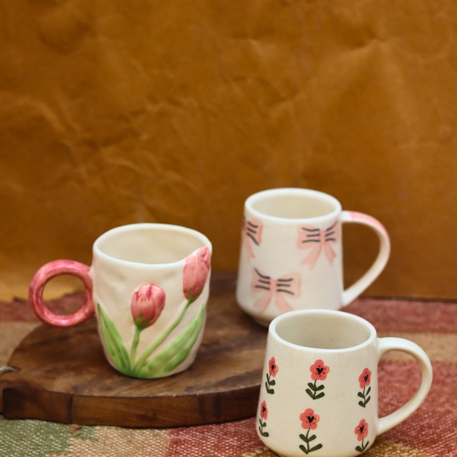 Set of 3 - Floral Brew Mugs combo made by ceramic