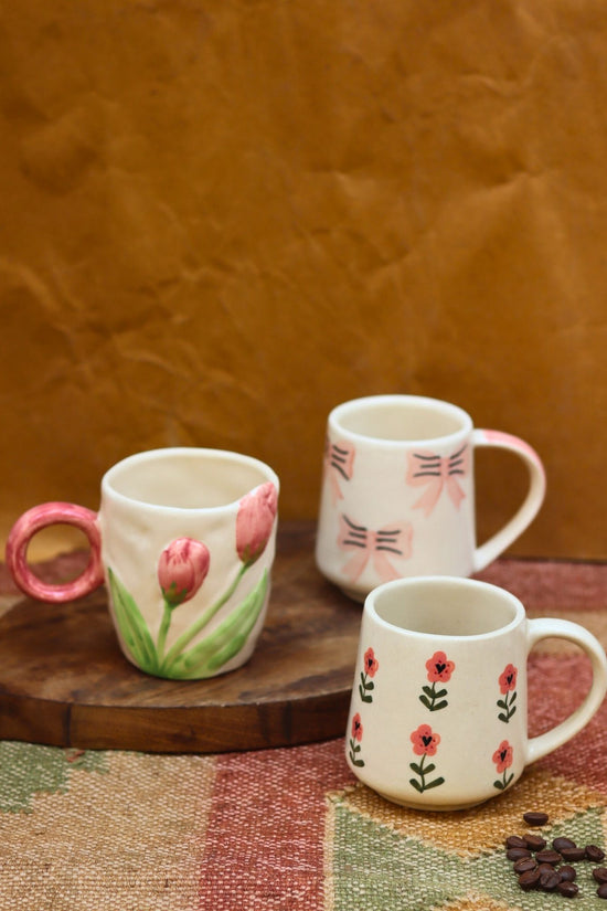 Set of 3 - Floral Brew Mugs combo made by ceramic