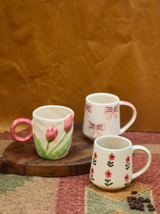 Set of 3 - Floral Brew Mugs combo made by ceramic