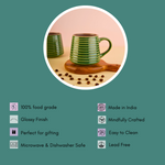 metallic green striped mug with details 