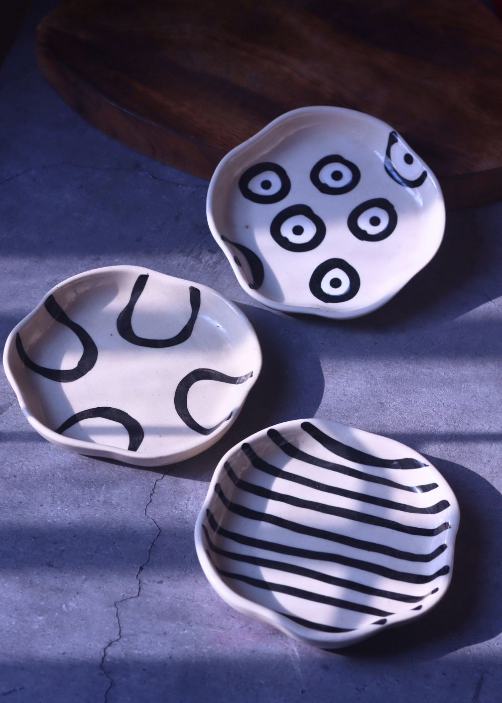 Handmade Blue Lined, Zebra & Abstract Handmade Dessert Plate