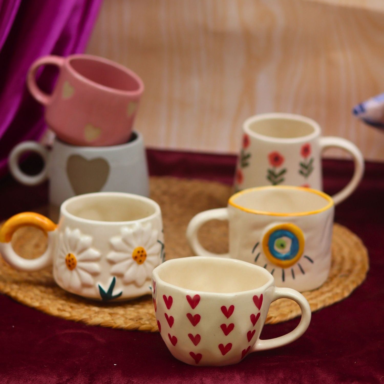 Set of 6 Berry & Bloom Love Mugs (for the price of 5) made by ceramic
