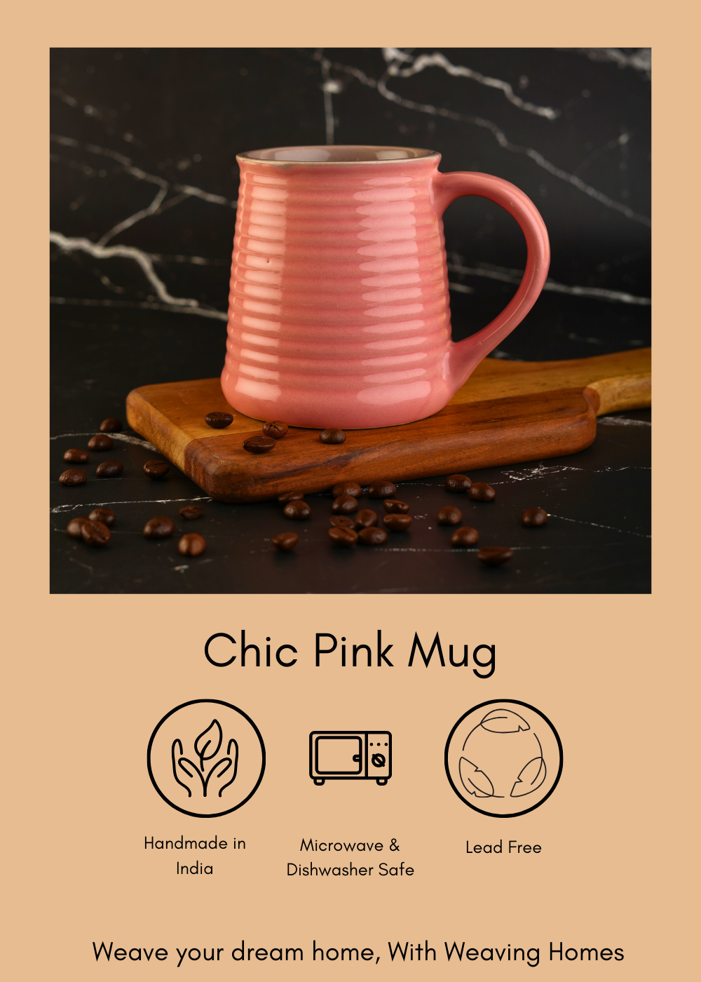 Chic pink coffee mug handmade 