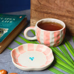 Striped  Heart Mug & Handmade Dessert Plate handmade in india