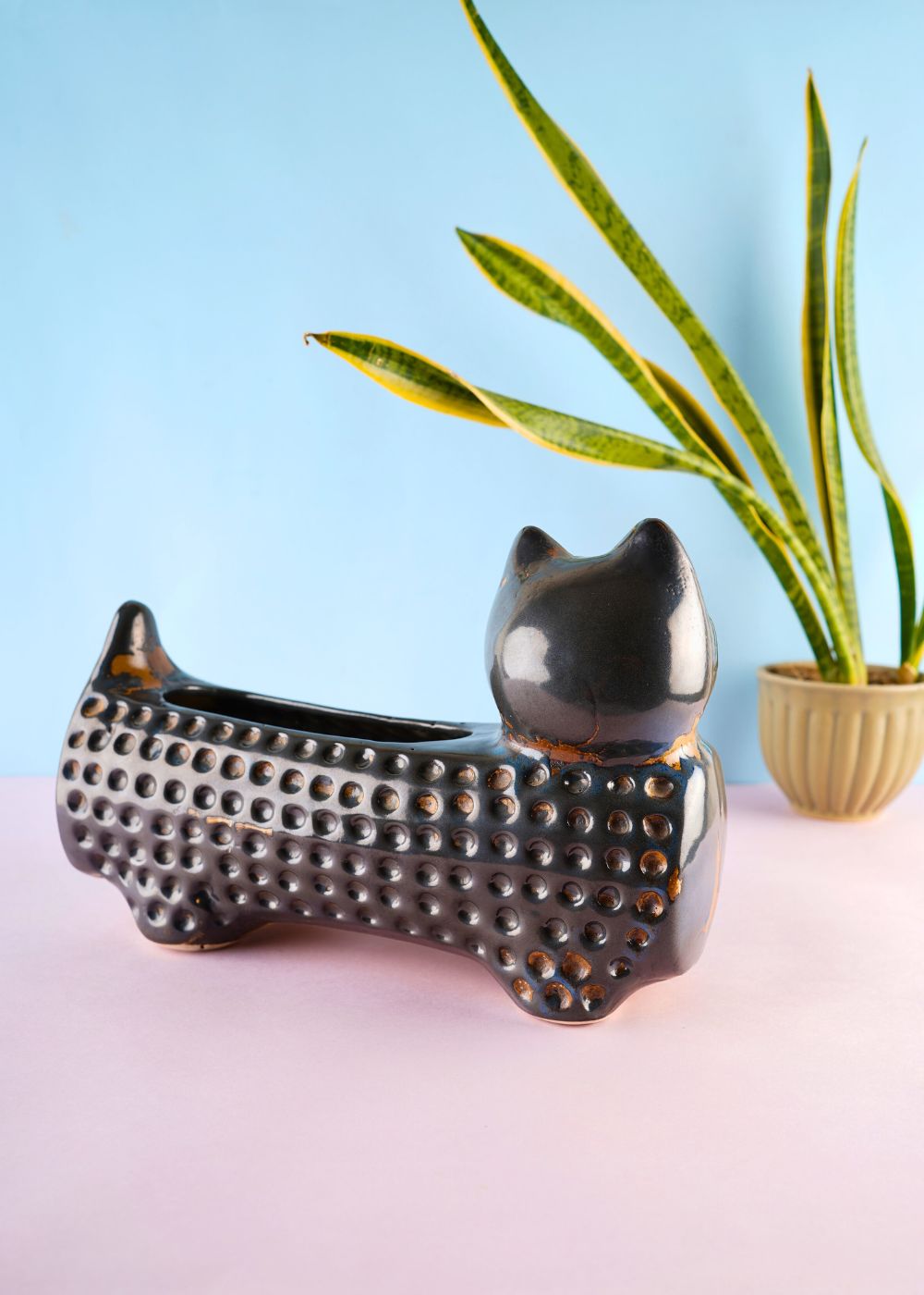 metallic blue cat planter with premium quality material