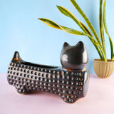 metallic blue cat planter with premium quality material