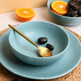 handmade teal diner plate with curry bowl 