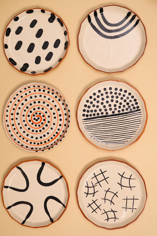 handmade black  & white snack plate set of six combo for the price of five