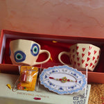 heart & Evil Eye mug set rakhi gift box mae by ceramic