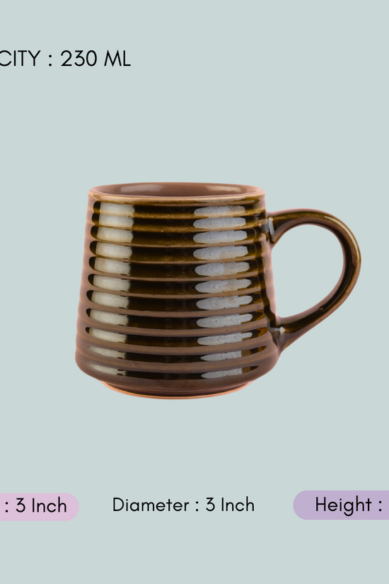 handmade glossy black coffee mug with measurement