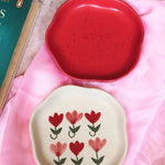 Red & Pastel Tulip Handmade Dessert Plate with premium quality material