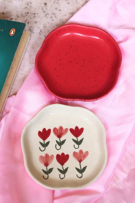 Red & Pastel Tulip Handmade Dessert Plate with premium quality material