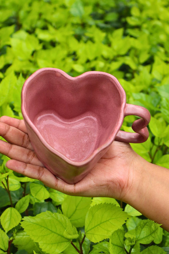 dusty pink heart shaped mug handmade in india