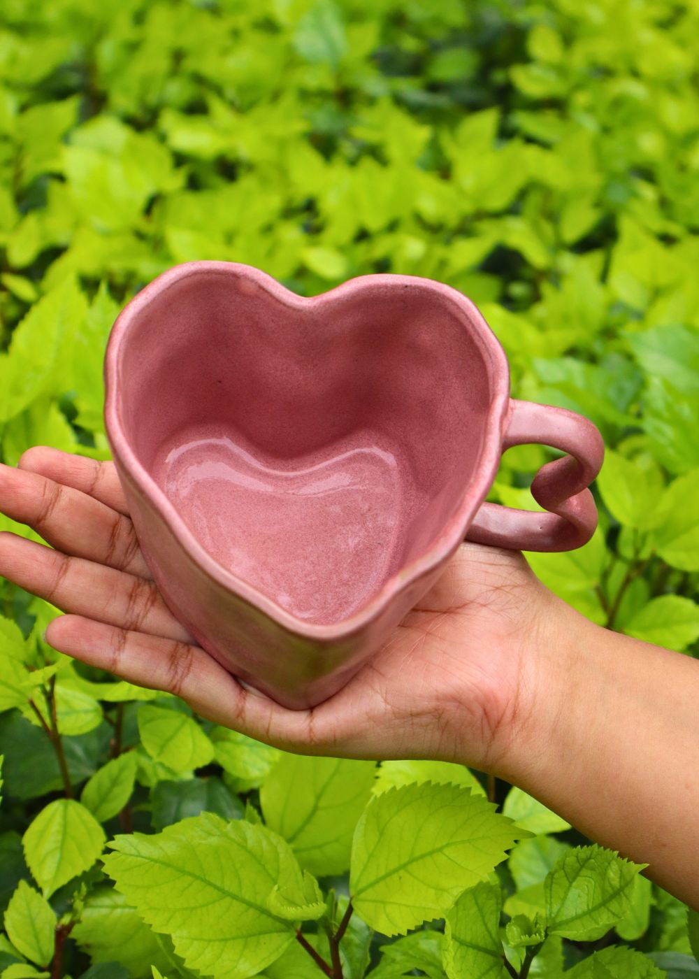 dusty pink heart shaped mug handmade in india