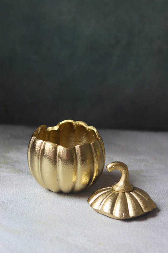 Handmade pumpkin brass jar with lid