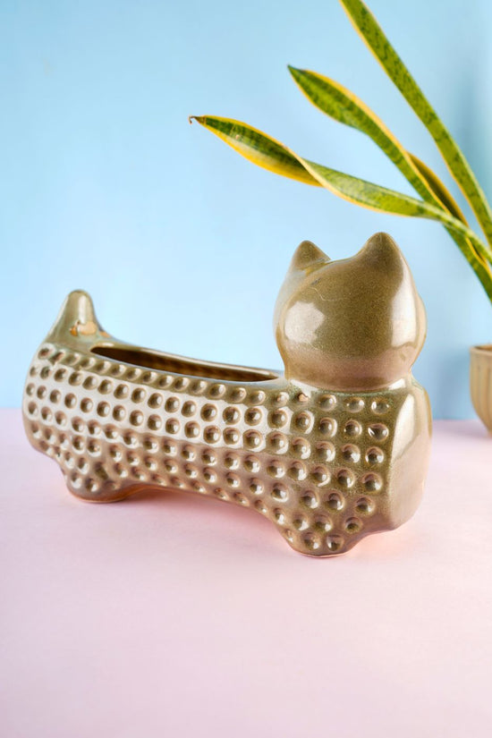 grey cat planter handmade in india