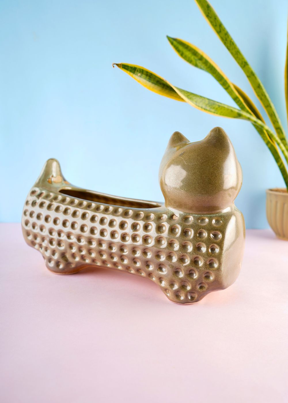 grey cat planter handmade in india