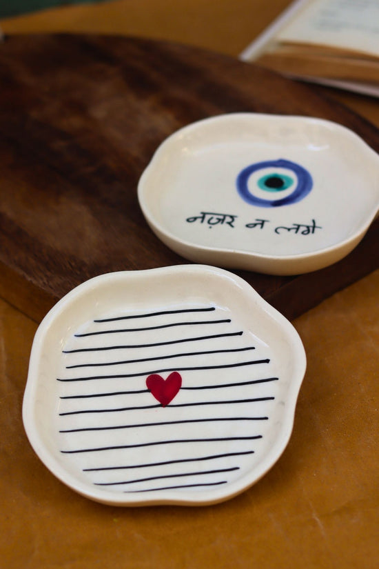 Striped Heart & Nazar Handmade Dessert Plate with premium quality material