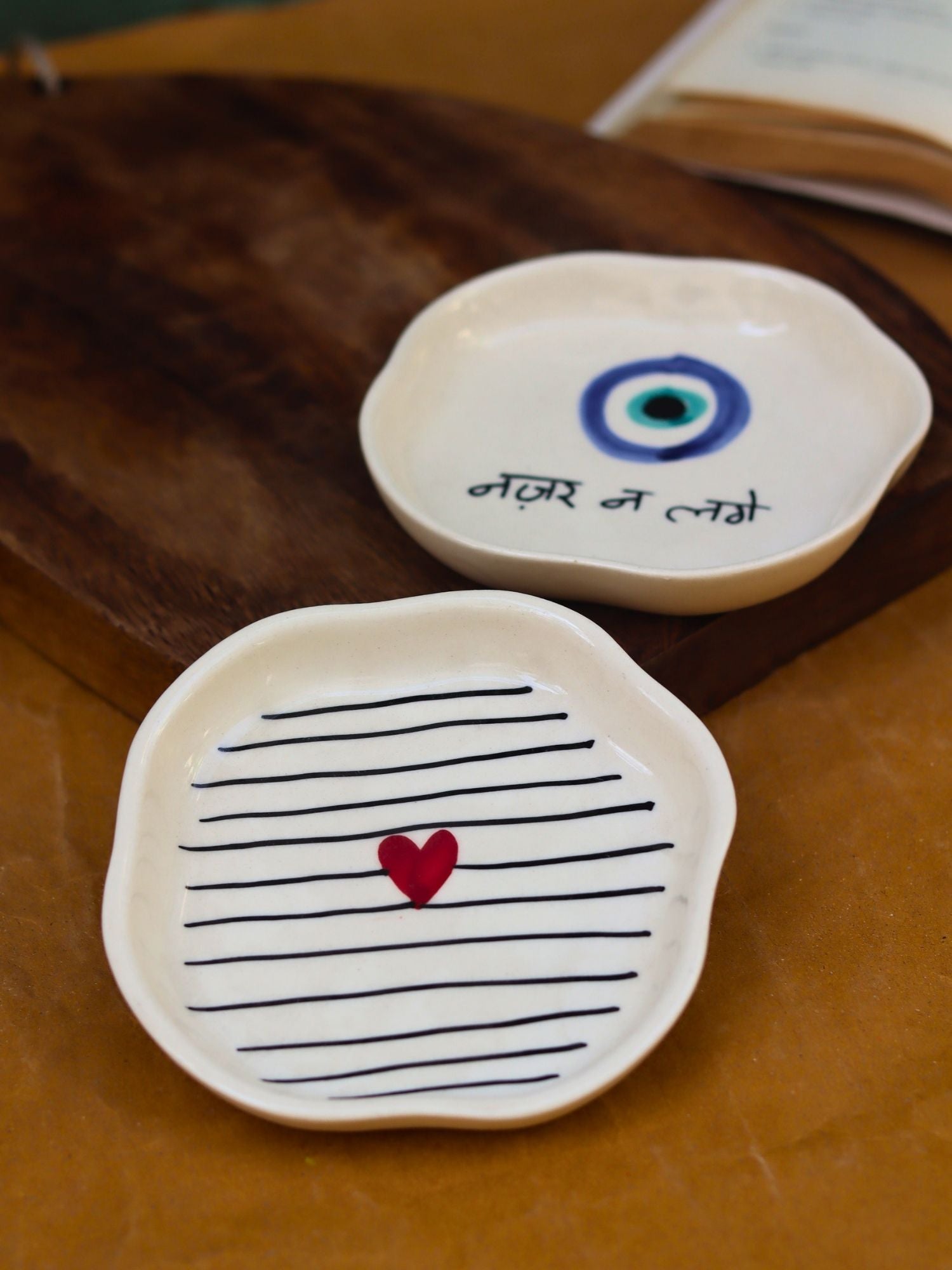 Striped Heart & Nazar Handmade Dessert Plate with premium quality material
