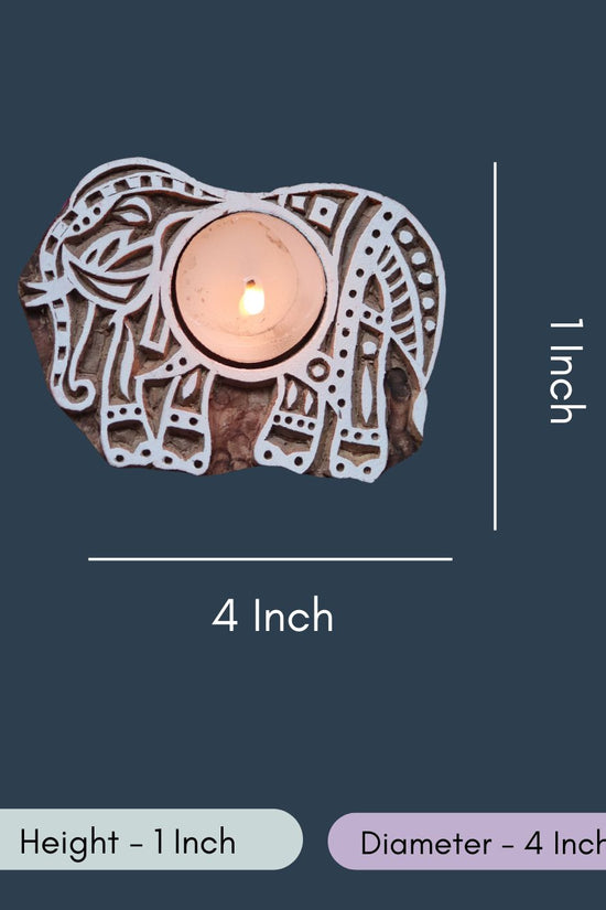 Wooden Ele Tea light Holder