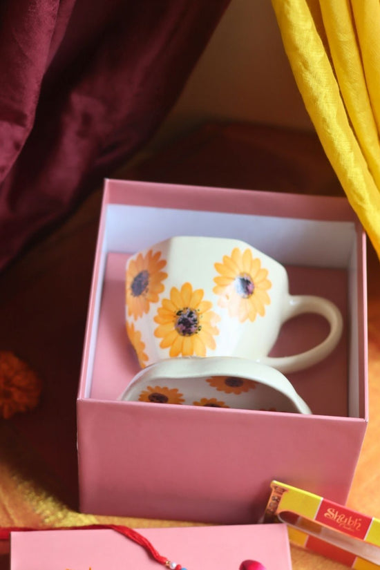 Surajmukhi Mug & Dessert Plate Rakhi Gift Box with premium quality material